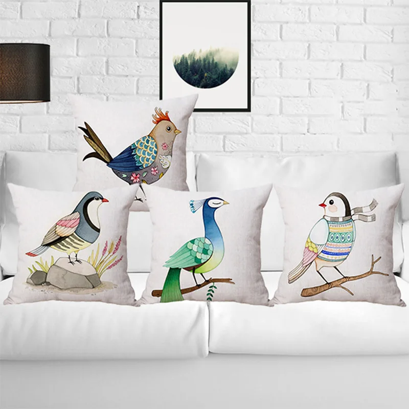 Красивый принт в виде птички подушка чехол хлопок из льна для стула сиденье талии