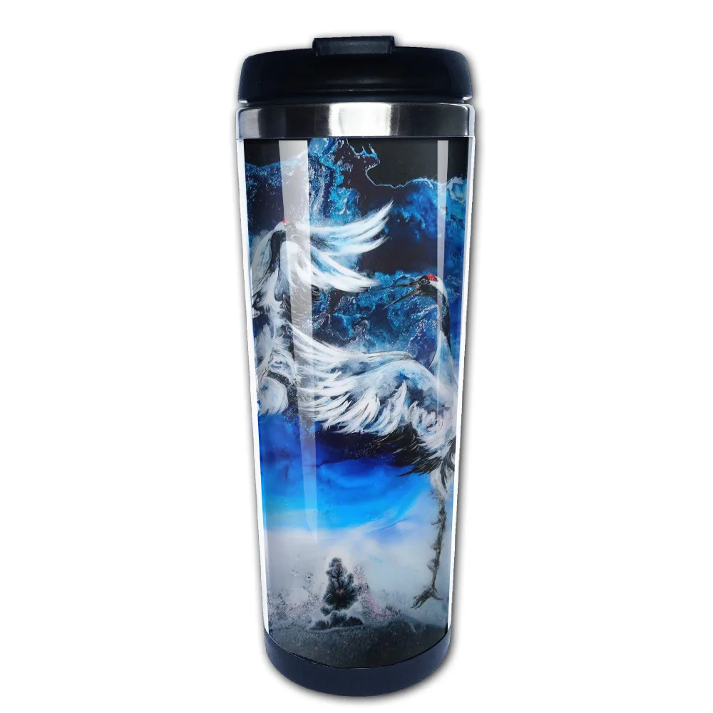 Красный журавлей кружка для кофе красочные дедушка tazas нержавеющая сталь стакан