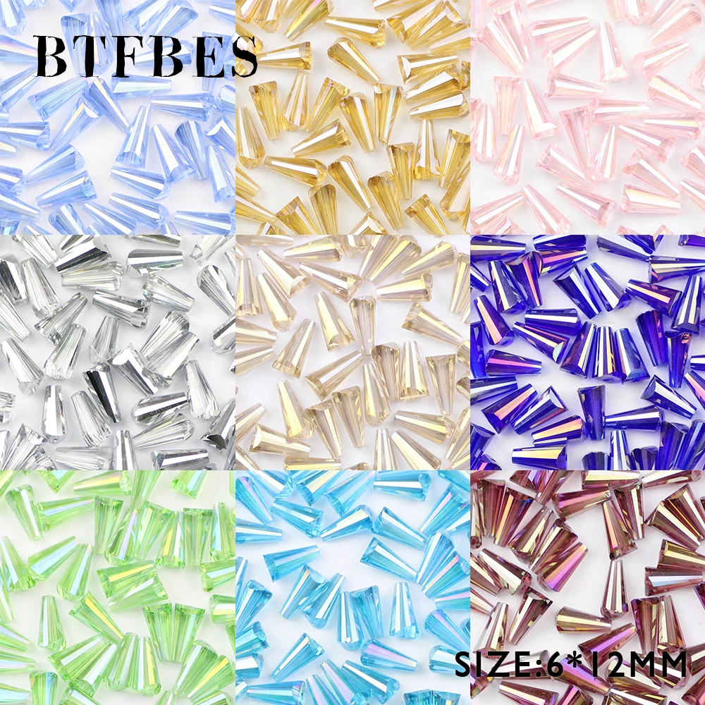 

BTFBES Conical Czech Crystal Spacer Beads 6*12mm 50pcs Tower Shape Austrian Crystal Glass Loose Bead For Jewelry Accessories DIY