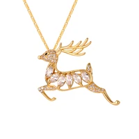 leaping deer pendant necklace aaa cubic zirconia goldsilver color deer charm for women christmas gift p2499