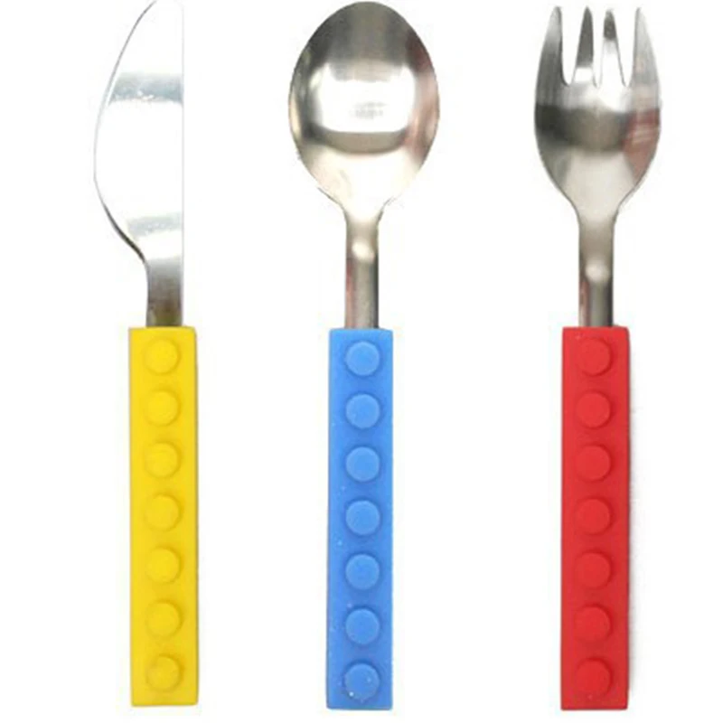 Лего нож и вилка три набора кирпичей силикона нержавеющей стали Портативный для