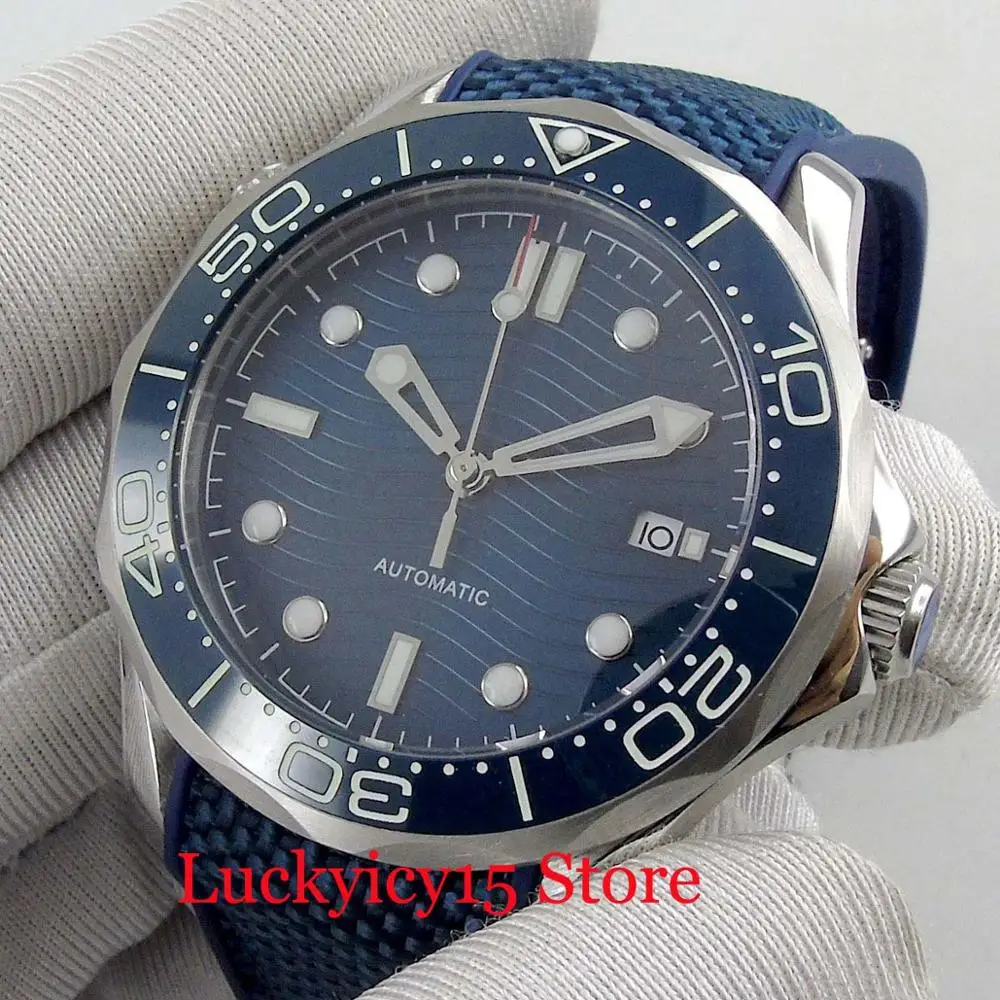 

BLIGER 41mm Men's Watch Sapphire Crystal Date Indicator Rubber Strap Automatic Movement Silver Color Case