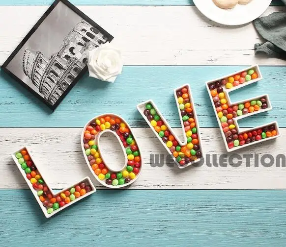 Керамический конфетный стол с надписью «LOVE» для конфет, тарелка для десерта с надписью «love», свадебное украшение для душа - Цвет: A