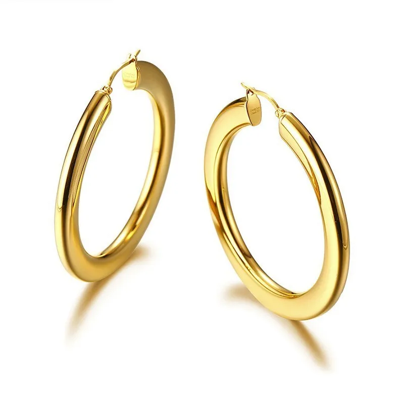 

Everybody's Favorite 53MM Straight Edge Golden Hoop Earrings in Stainless Steel Circle Earing Female Jewelry