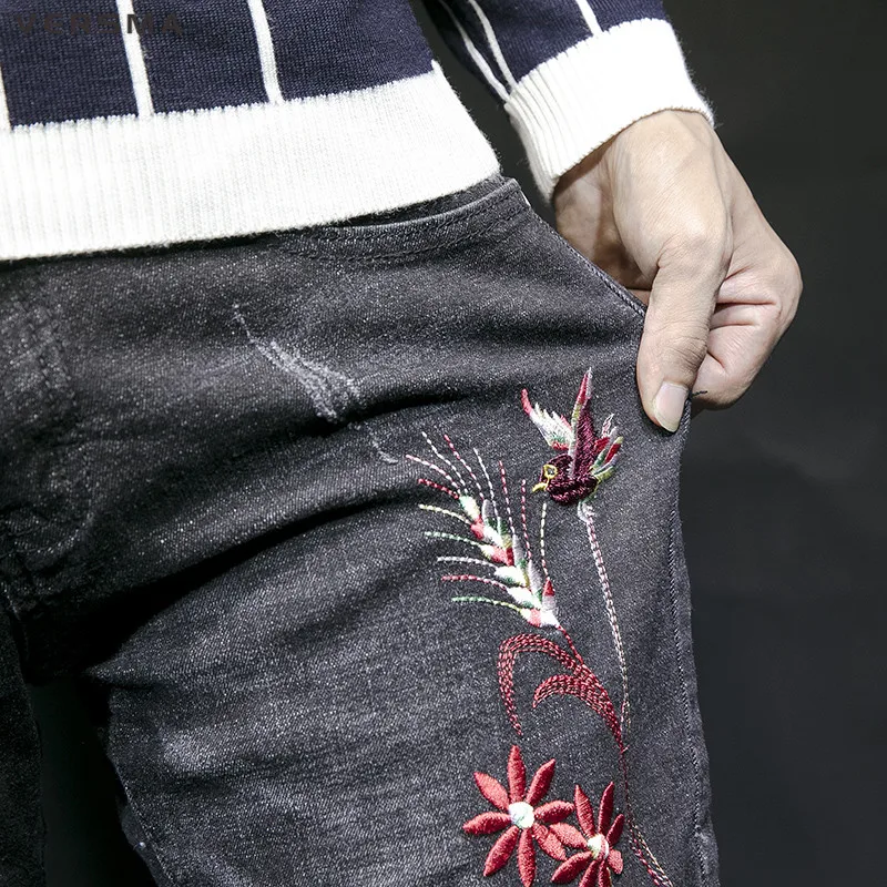 VERSMA вышивка Эластичные Обтягивающие мотоциклетные байкерские джинсы Для мужчин