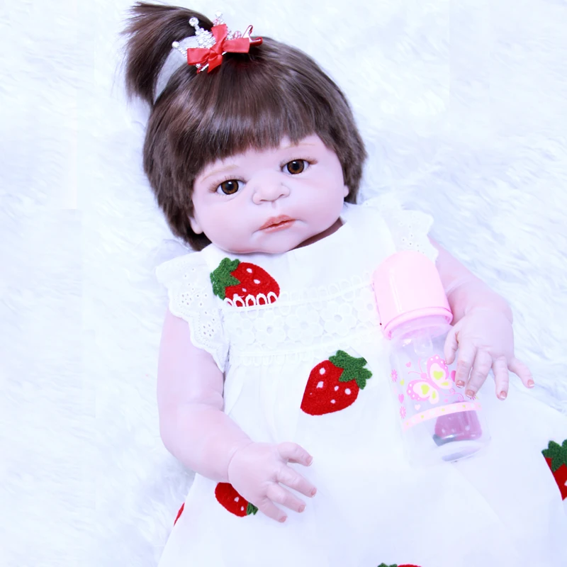 

55 см цельные силиконовые куклы для новорожденных, настоящие карие глаза, кукла принцессы, новый дизайн, укорененные волосы для новорожденны...