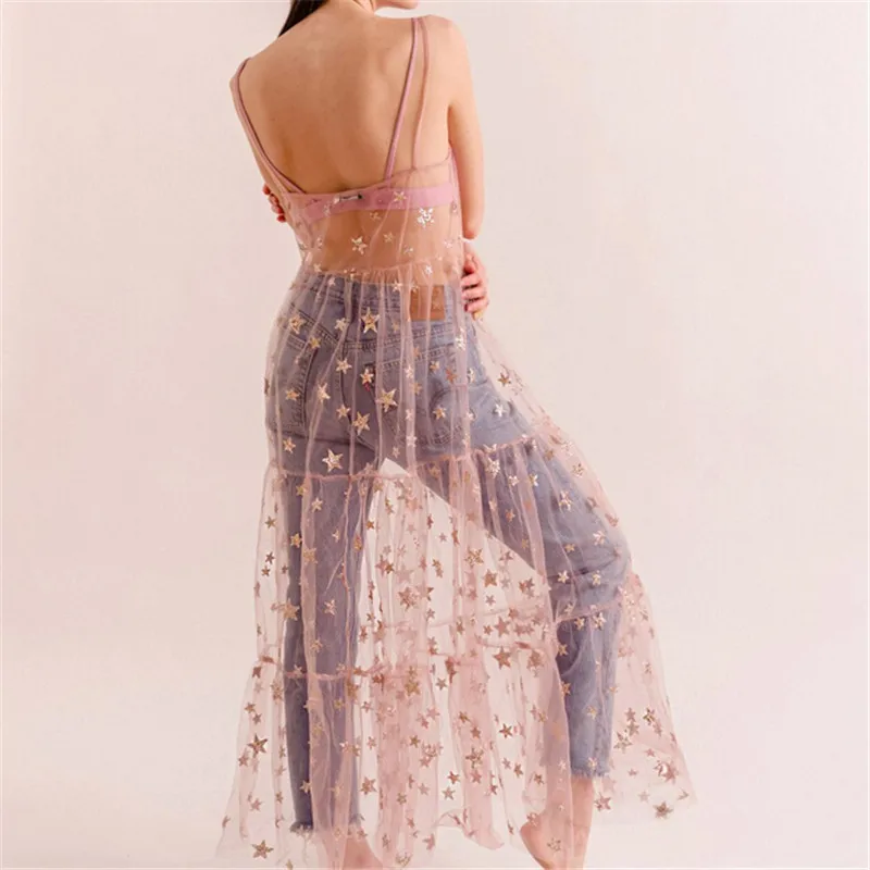 Женское Сетчатое Прозрачное Бикини на бретельках накидка с блестками и принтом