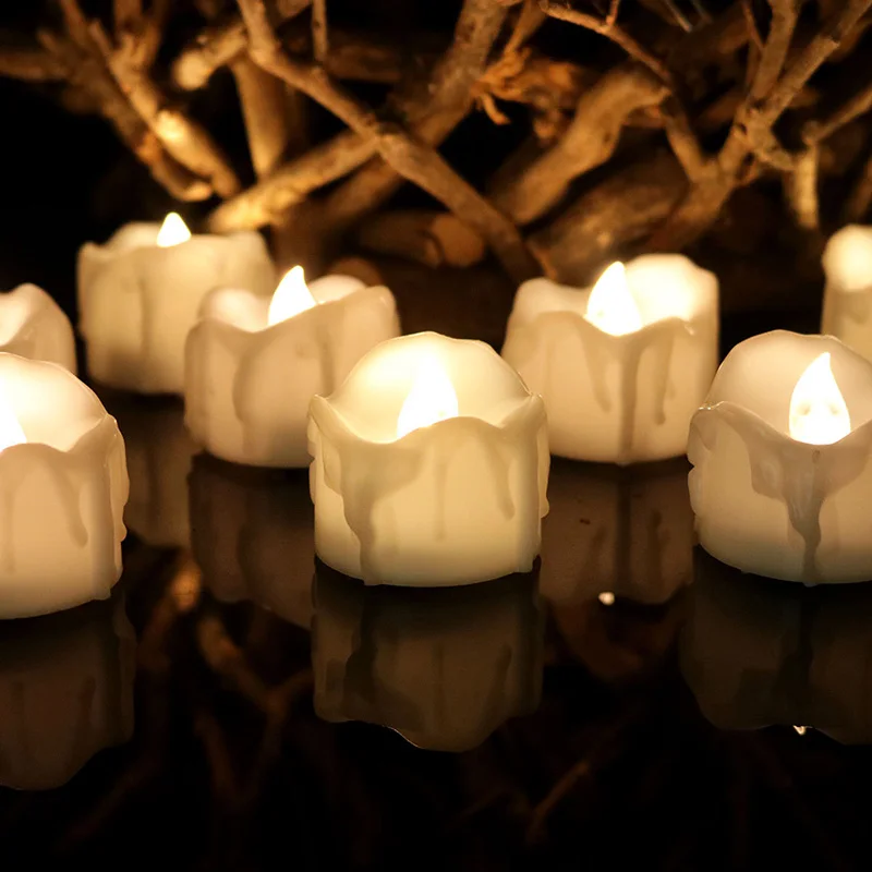 12 шт./упак. успокаивающее обету Свечи желтый мерцания LED Tealight с Таймер мигает fameless
