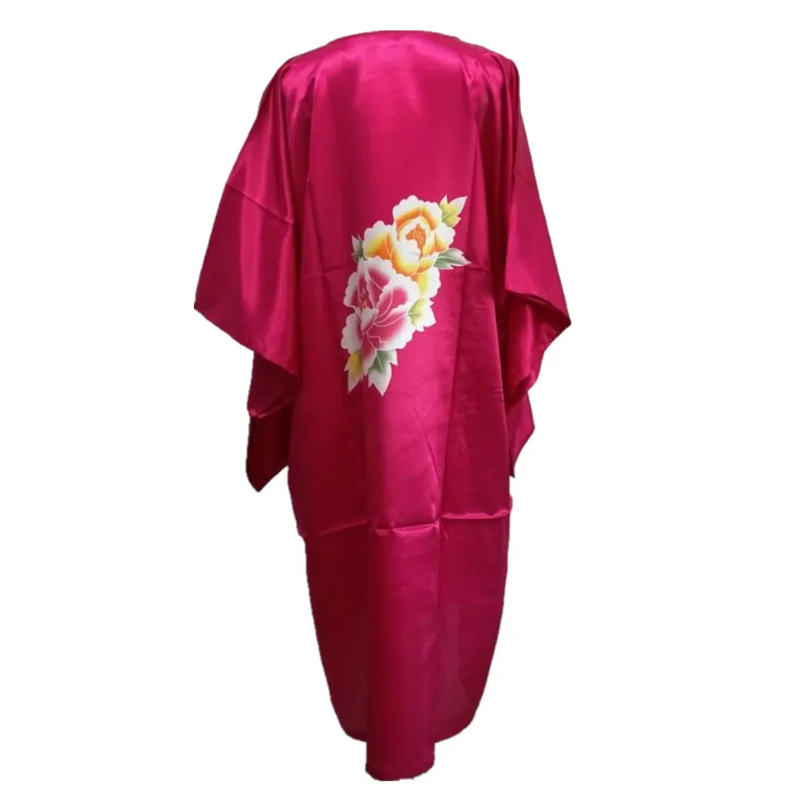 Ярко розовый один размер Женский банный халат из искусственного шелка летнее