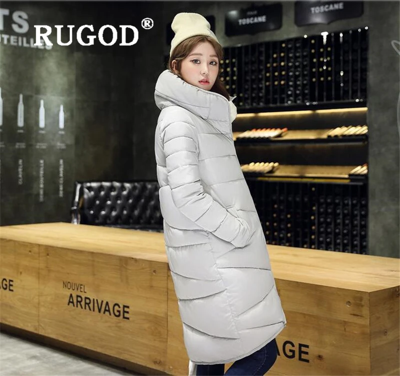 RUGOD Elegant long padded Parka coats slim Fashion button pocket long Down jackets women Thicken Winter Warm Outwear female