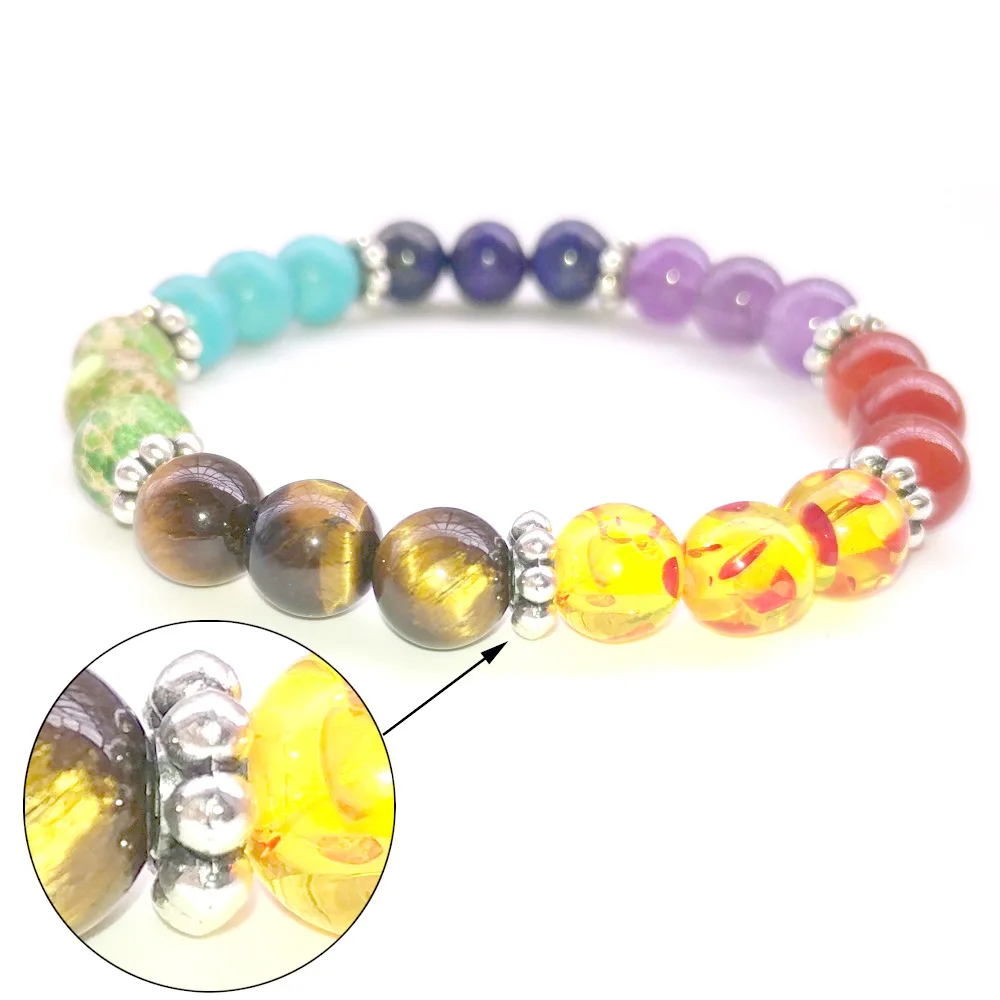 GVUSMIL Fashion 7 Chakra Bracelet Men Multicolor Healing Balance Beads Reiki Buddha Prayer Natural Stone Yoga Women | Украшения и