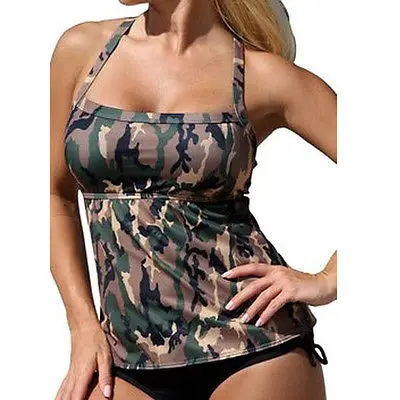 2017 размера плюс Для женщин купальники Армейский зеленый с камуфляжным принтом