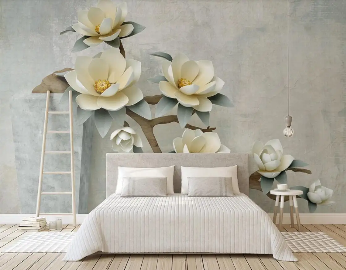 Embossed Floral Mural Wall Paper 3d Flowers Canvas Contact Photo Wallpaper Papel De Parede Wallpapers for Living Room | Обустройство