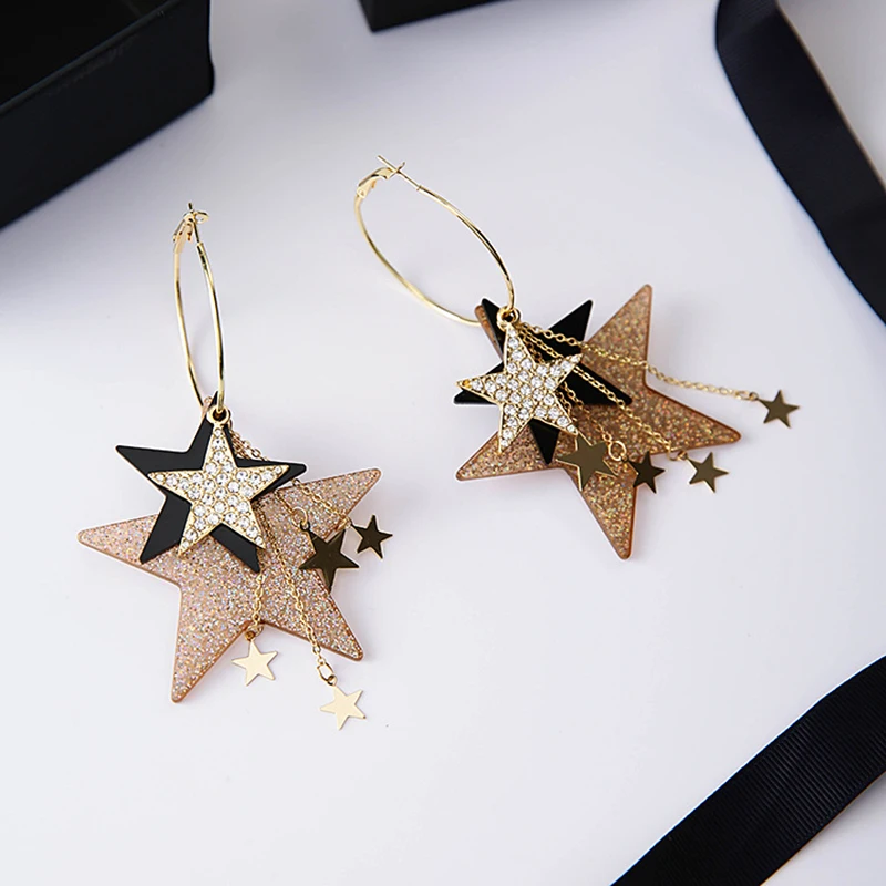 Серьги кольца с пятиконечными звездами и кисточками|star hoop earrings|fashion earringshoop earrings |