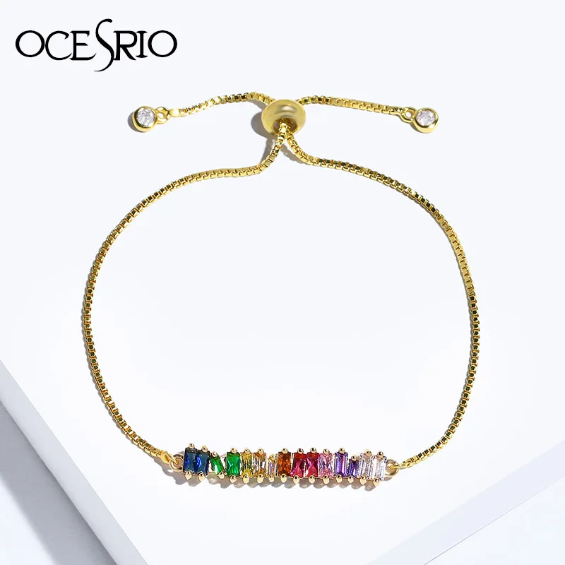 

baguette cubic zirconia bracelet for women men luxury jewelry Gold filled rainbow cz tennis gorgeous trendy bangle brt-b43