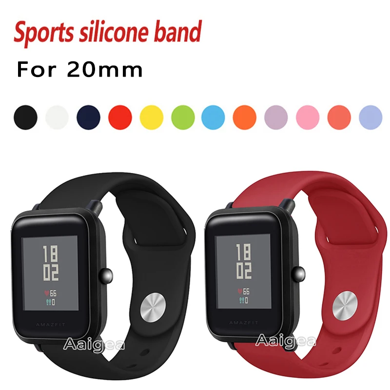 Мягкий силиконовый ремешок для часов для Xiaomi Huami Amazfit Bip BIT PACE Lite, Молодежный сменный спортивный браслет 20 мм, ремешок на запястье