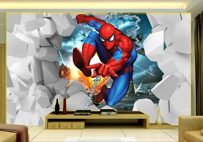 Пользовательские papel де parede infantil, Человек-паук мультфильм фрески для детской комнаты спальня установка стены Текстиль Ткань обои