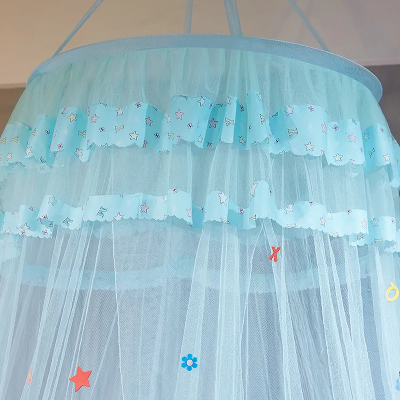 1pc star blue round mosquito net pink kids princess ceiling bed netting one door Summer moustiquaire for 1.2m 1.5m 1.8m | Дом и сад