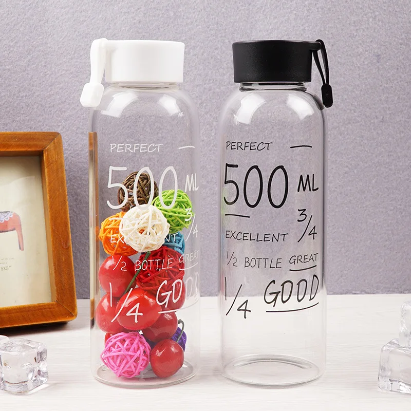 500 мл короткая бутылка для воды с веревкой, сок, чай, моя Спортивная бутылка для питья, посуда для напитков для девочек, малыш, Hea, прозрачный пластик, BPA fre