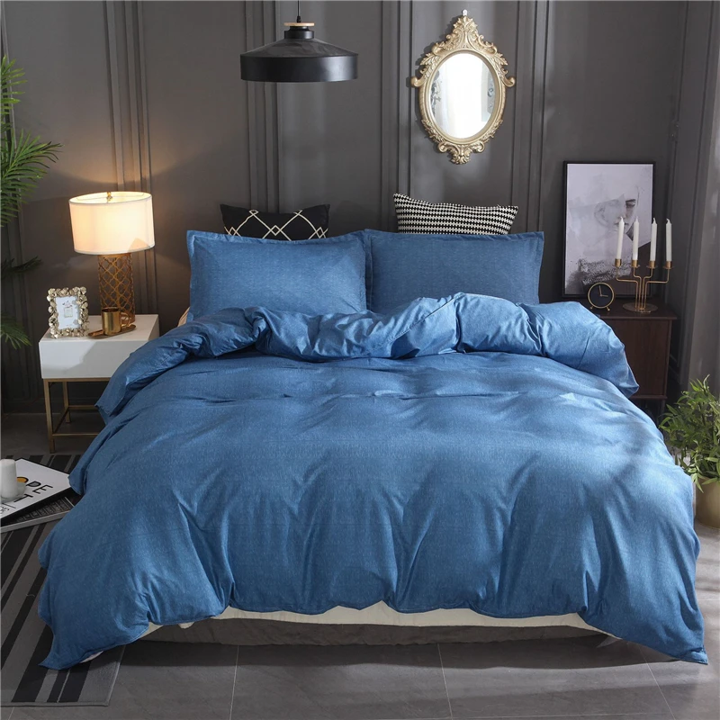 

Blue White Bedding Set Luxury Cotton Linen Queen/King Size Comforter Bedding Sets 3Pcs Duvet Cover Set Home Textiles Bedclothes