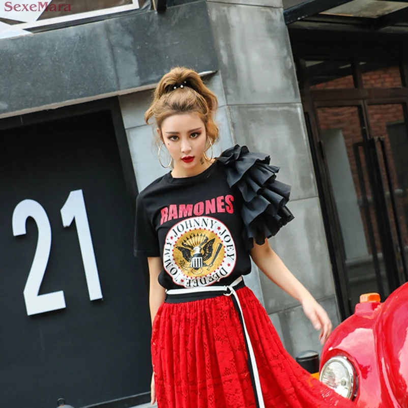 SexeMara Lotus leaf short sleeve T-shirt lace free shipping | Женская одежда