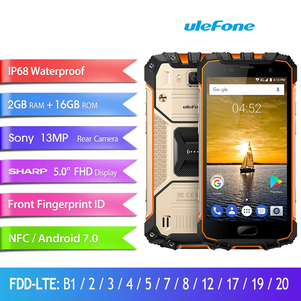 Ulefone Броня 2 S IP68 Водонепроницаемый мобильный телефон 5 0 &quotFHD MTK6737T 4 ядра Android 7 GB 16 4G