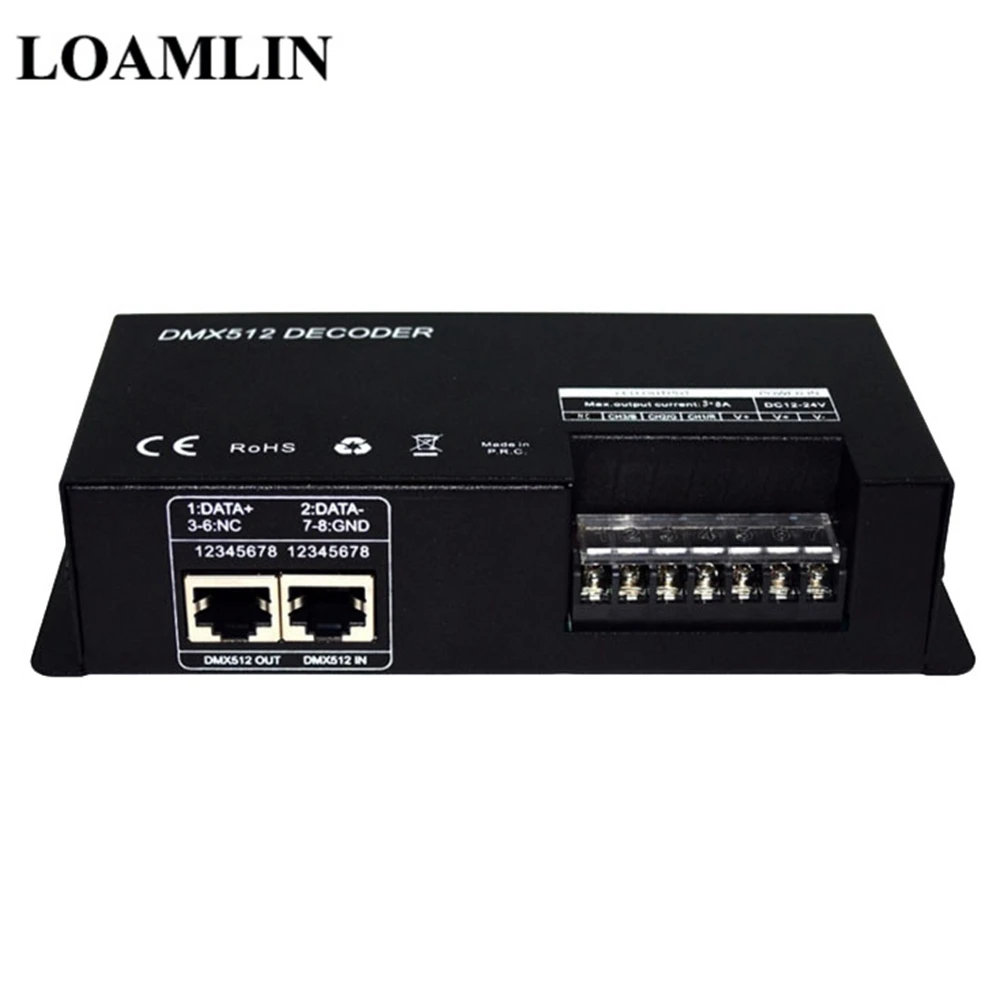 DMX512 декодер RGB светодиодный контроллер 3 канала 8A для RGB 5050 3528 Светодиодные ленты Свет 12 V-24 V