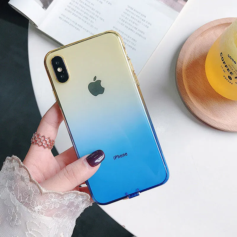Boucho For iPhone XS MAX XR 7 8 Candy Colors Two-tone Gradient Phone Case X 6 6s Plus Soft Silicone Cover Cases |