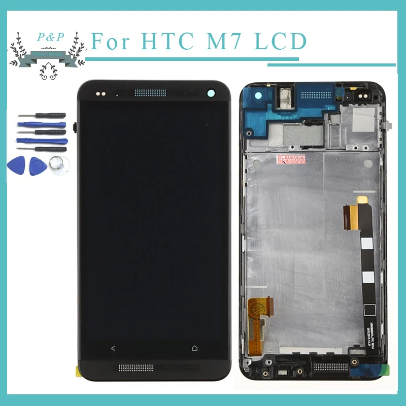 Черный Для HTC ONE M7 ЖК-ДИСПЛЕЙ С Сенсорным Экраном Дигитайзер для htc m7 801e дисплей