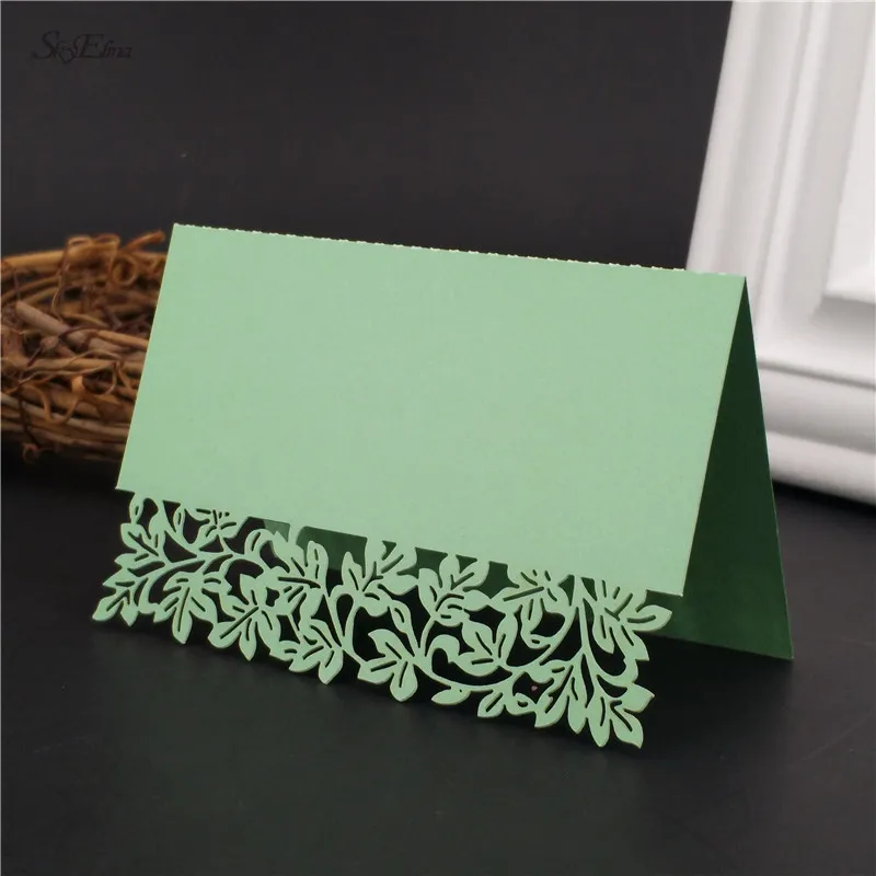 Light Green 10/50/100 шт. выдалбливают придиванный столик "Люкс" карточки с именем, свадьбы, Рождества, День рождения пригласительные открытки Украшение стола пользу 5Z - Цвет: Light Green