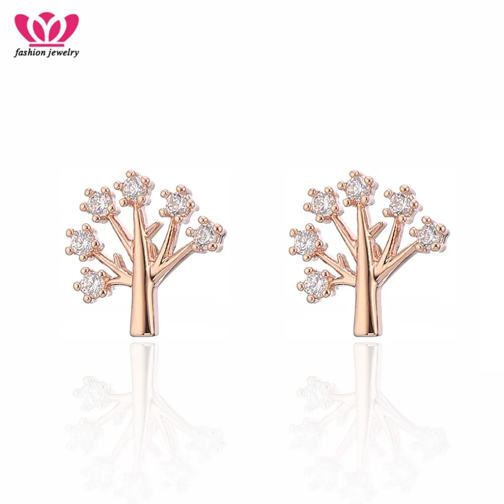 

Rose Gold Money Tree Stud Earrings New Cubic Zirconia Earring For Women Anti Allergy Unique Fashion Jewelry Party Gift Wholesale