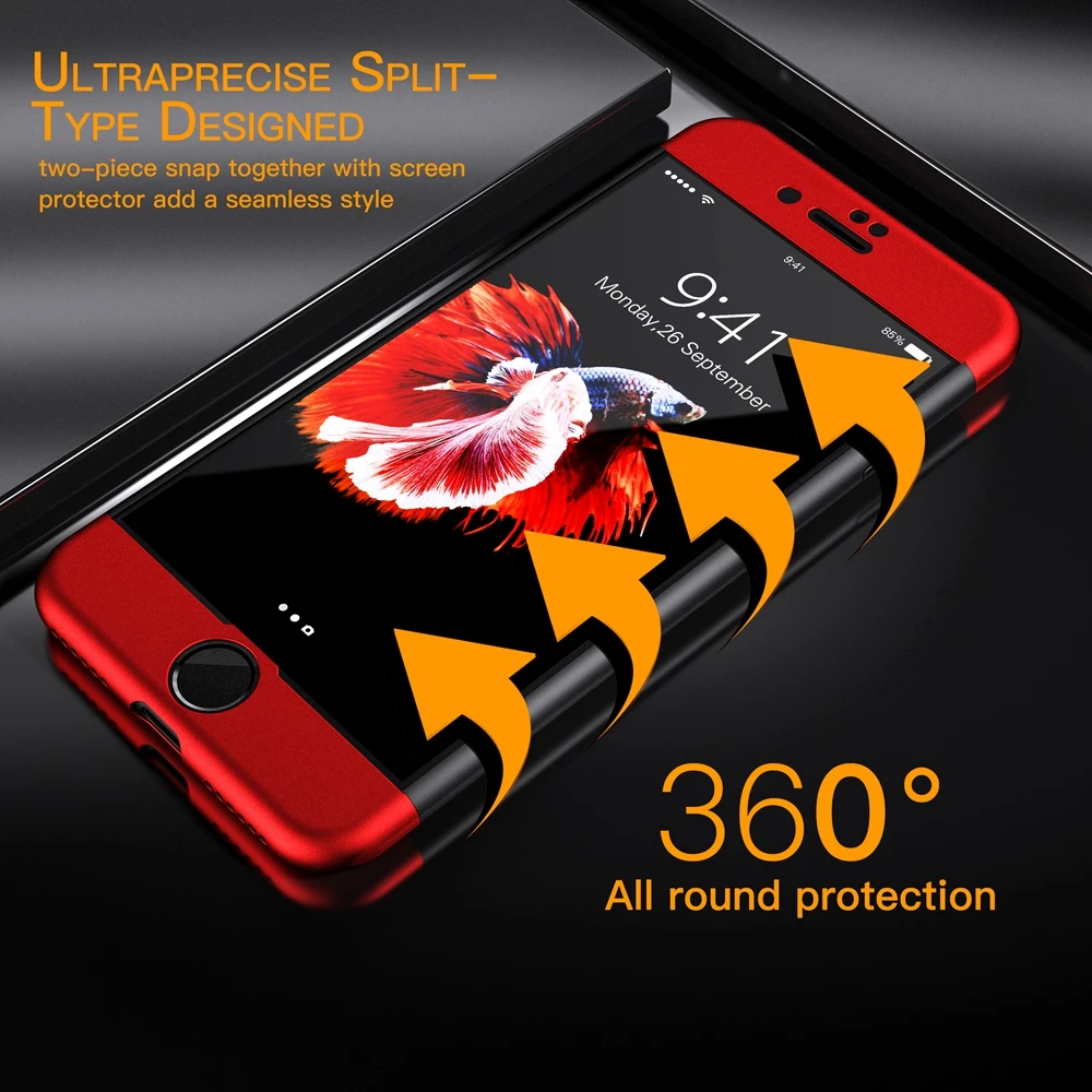 Роскошный чехол для iPhone 6 S 7 8 Plus 5 5S SE красный черный 3 в 1 Жесткий ПК тонкая матовая