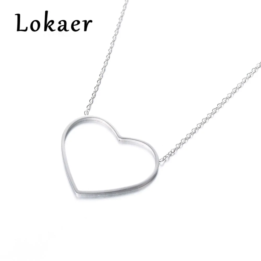Lokaer Классический Hollow Любовь Сердце Подвеска Цепочки и ожерелья украшения Титан Сталь колье Цепочки и ожерелья на День святого Валентина Colare N170530233P - Окраска металла: Silver