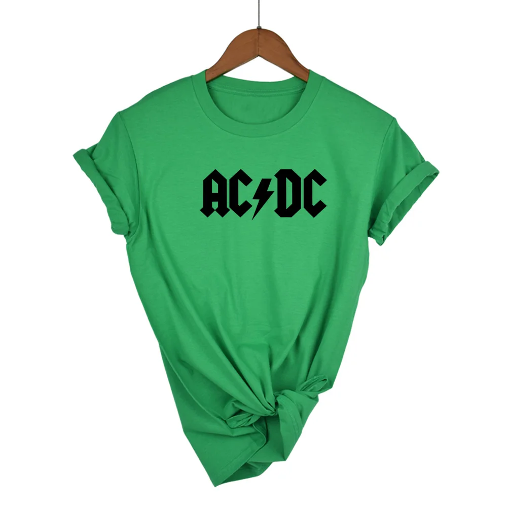 AC/DC Группа рок футболка женская ACDC Письмо Печатные Графические футболки хип хоп Рэп музыка короткий рукав топы Футболка - Цвет: Green-B