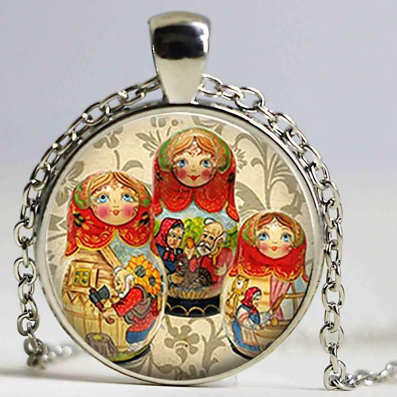 Ретро русская кукла красная бабушка кулон стеклянная Этническая цепочка
