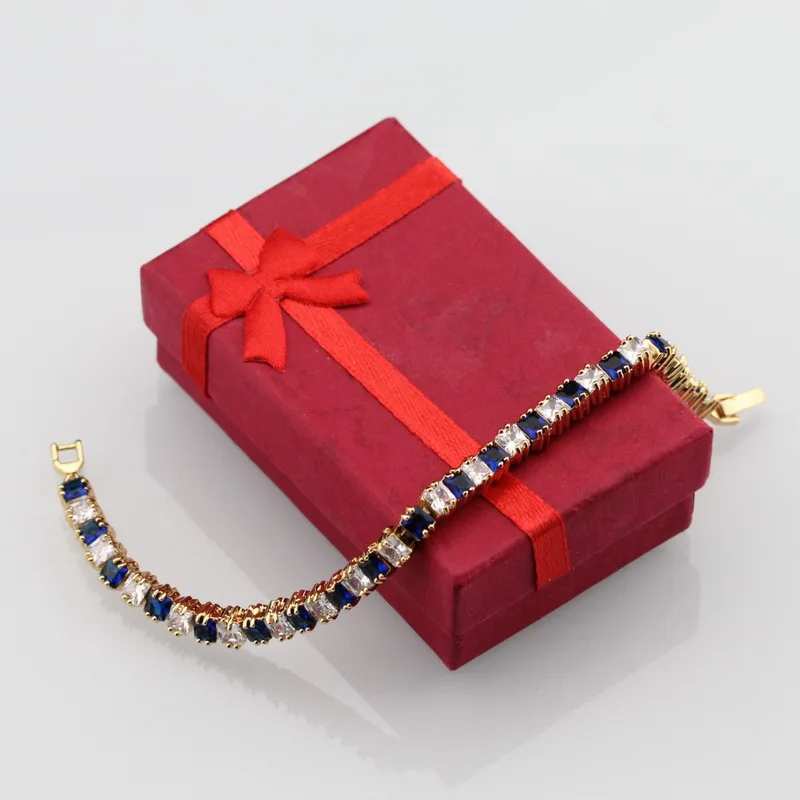 Квадратный белый циркон и Синий Циркон посеребренный браслет для здоровья