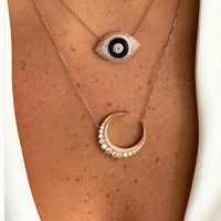 fashion crescent cz moon necklace rose gold color aaa sparking bling cubic zirconia top quality women lady lovely moon chain