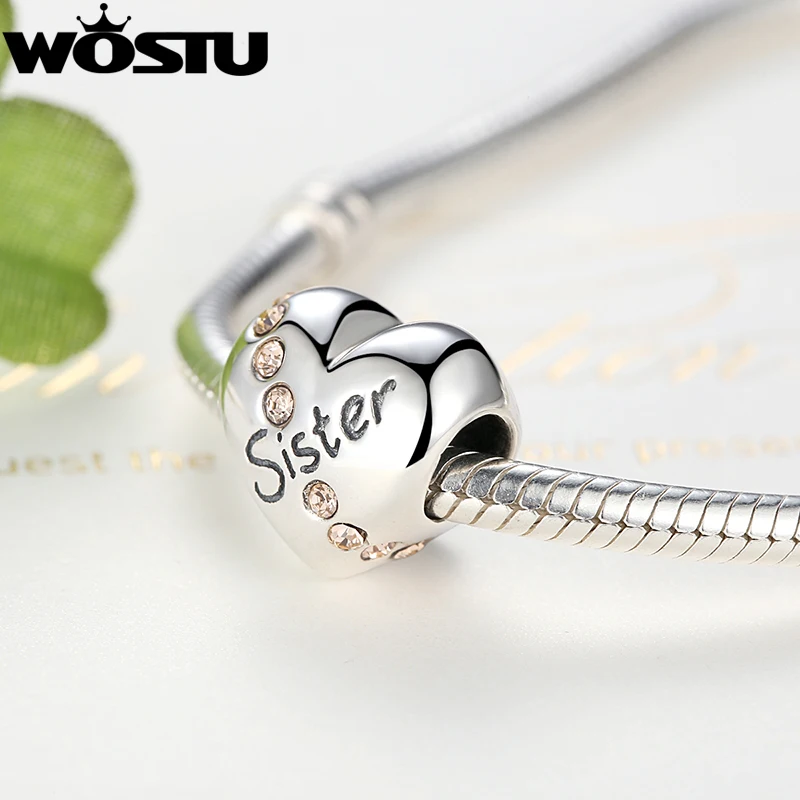 Настоящее 925 пробы цельное серебро сестра Любовь Сердце Шарм Бусины Подходят