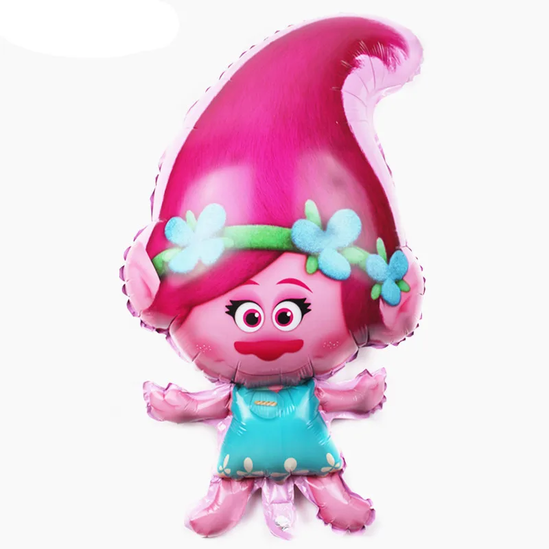 Large balloon 1pcs Из мультфильма, популярная яркая детская одежда с рисунком персонажей мультфильма «тролли» с днем рождения детский праздничный костюм украшения бумажный стаканчик, тарелка коробка конфет соломинки Фольга шар Свадебные украшения пользу - Цвет: Large balloon 1pcs