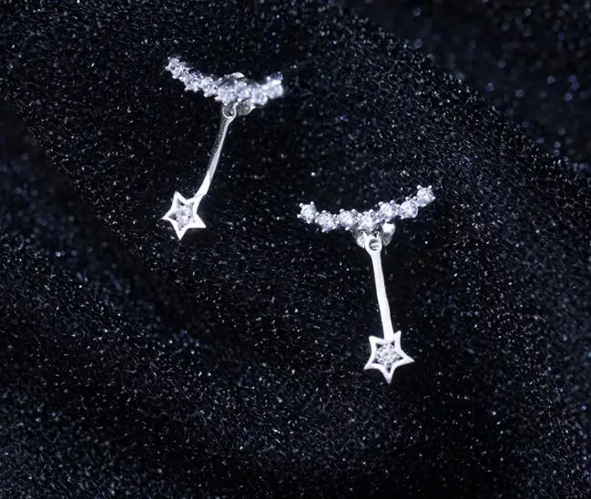 Оригинальные серьги гвоздики из серебра 100% пробы с цирконом aaa + Star & Lucky Bar