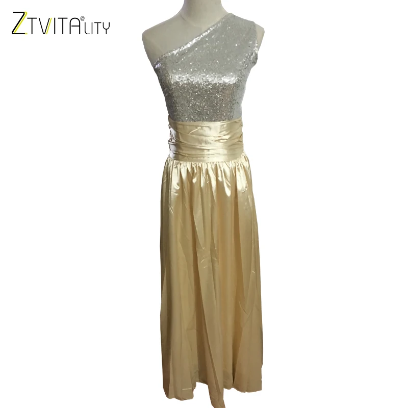 ZTVitality 2018 Summer Women Dresse Sleeveless Fashion Sequins One-Shoulder Empire Elegant Party Dress Sexy Long Vestidos | Женская