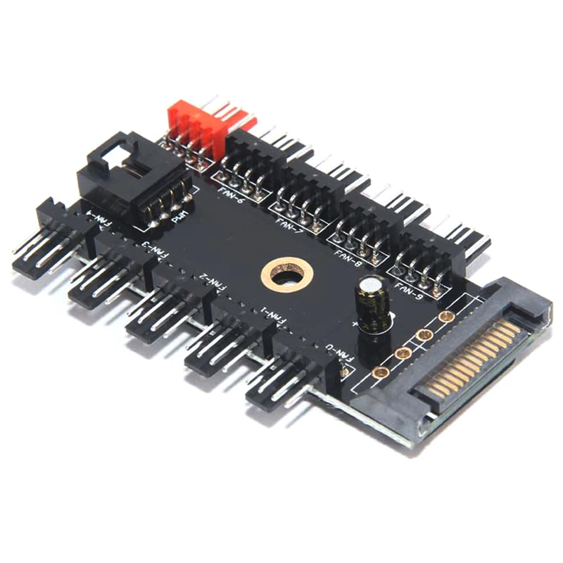 

15P SATA to 10 Port 4pin power supply Splitter adapter Computer Chassis Case Cooling Fan system 4 3 Pin Fan Power HUB