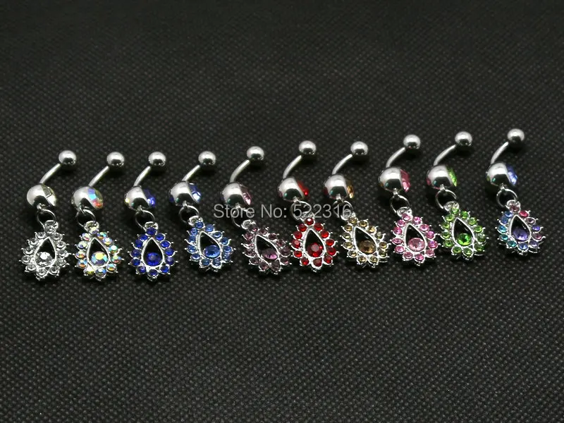 Хрустальные капли воды Овальный мотаться живота кольцо 10 шт. Разноцветные