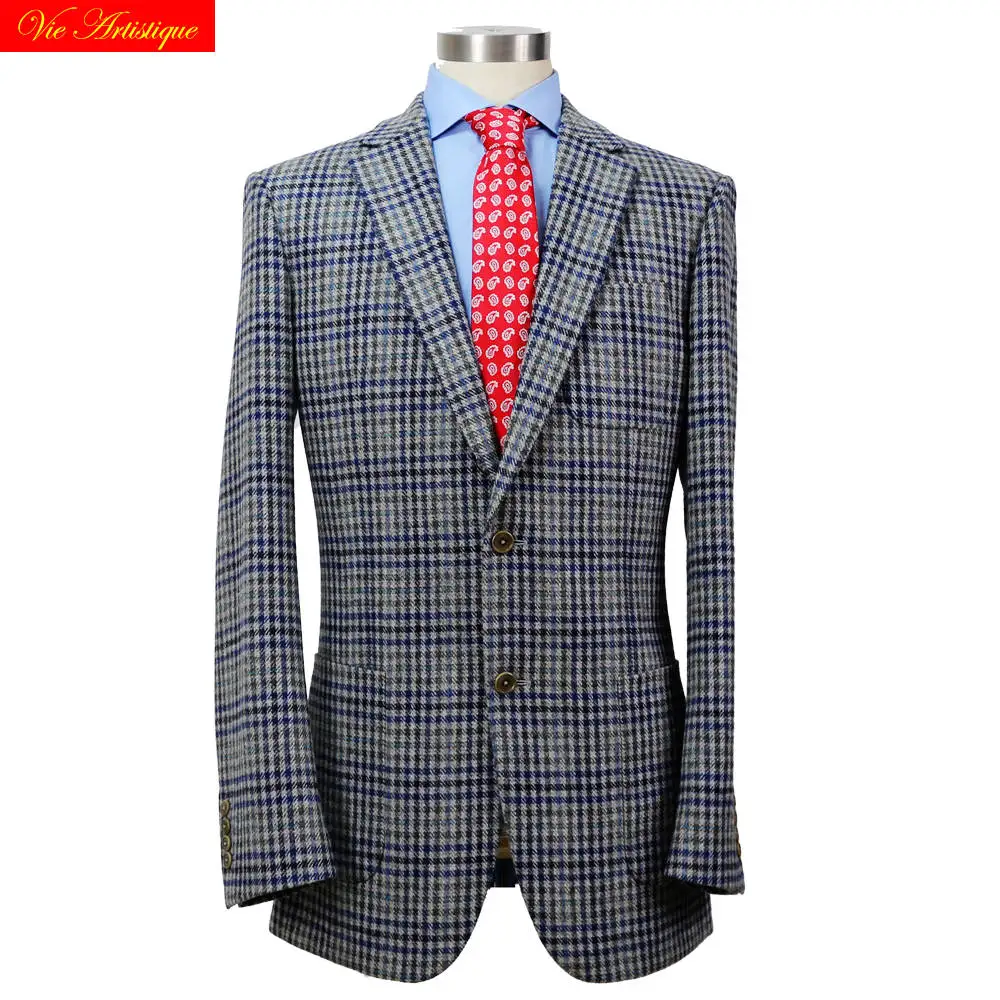 

blazer mens slim fit suits with pants men's-blazers-and-suit-jackets grey large plaid tweed wool plus size 5678 XL tailored VA