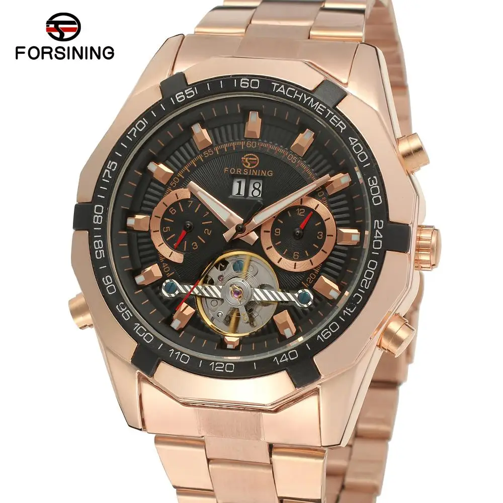 

Часы наручные FORSINING FSG340M4R1 мужские, брендовые автоматические Аналоговые классические, с браслетом из нержавеющей стали, цвет розовое золото