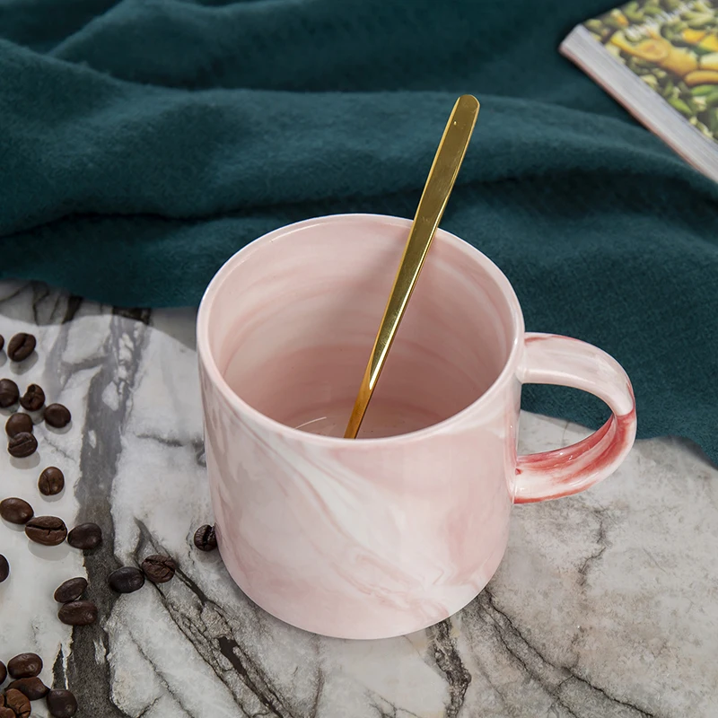 

2PCS/SET 330ml Natural Marble Creative Ceramic Mug With Spoon Special Slotted Cup Mug Home Office Fancy Gift for Tea Drinker