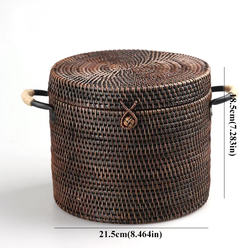21.5X18.5L063round Плетеная ротанговая плетеная корзина ручной работы, Соломенная Корзина с ручкой для дома, фруктовая тарелка для еды, хлебница, органайзер для пикника, Круглый квадратный - Цвет: 21.5X18.5L063round