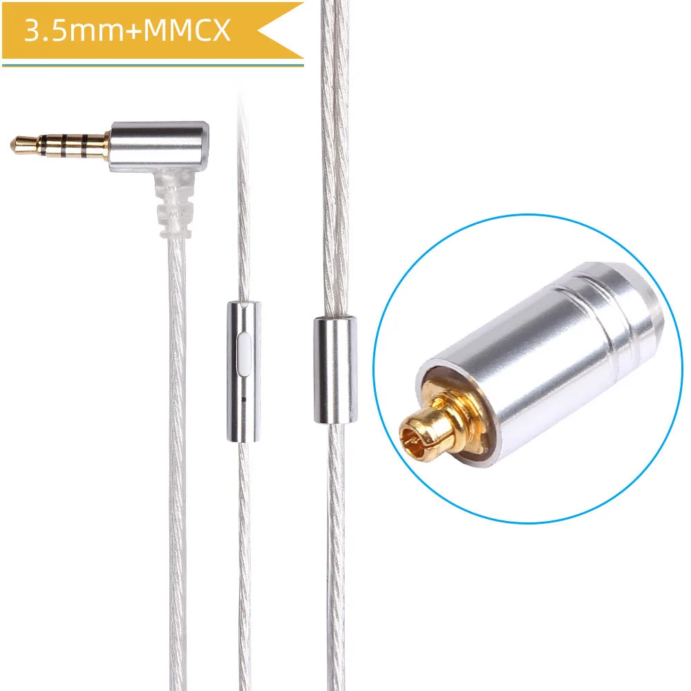 White 3.5mm MMCX FDBRO 3,5 мм с микрофоном кабель для наушников Посеребренная Проводная гарнитура MMCX 2pin A2DC кабель для наушников SE215 SE425 SE535 LS70 - Цвет: White 3.5mm MMCX
