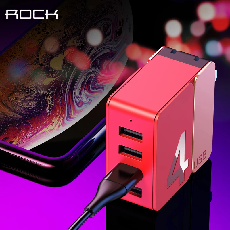 2 4 USB зарядное устройство Rock Универсальный адаптер для быстрой зарядки 5V2. 4A 5V4A EU US штекер для iPhone 7 X XS Max samsung S10 Plus Xiaomi