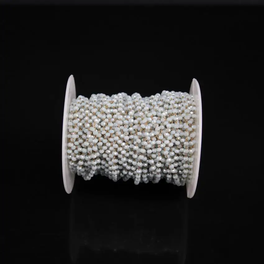 5 метров АБ светло серая цепь из стекла с бусинами граненая медная проволочная